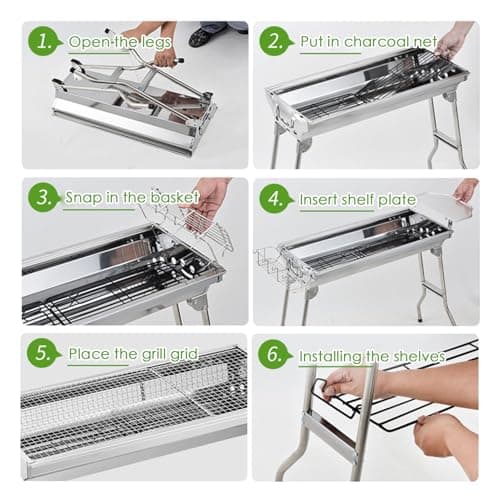 AOYEBO Stainless Steel Folding Charcoal Grill - Multi-Storage Design & Tool-Free Assembly (Camping/Backyard Use, Kabob Grill Compatibility)​​ — view 4