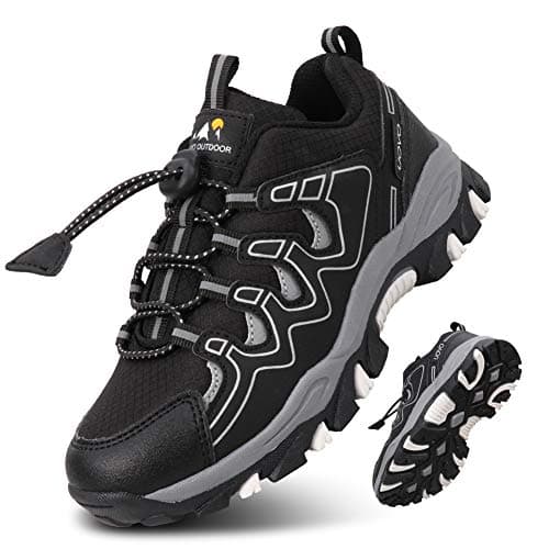 UOVO Boys Trainers Kids Walking Shoes Low-Top Sneakers Children Waterproof Trekking Hiking Footwear Running Shoes Black Silver Size 4 UK