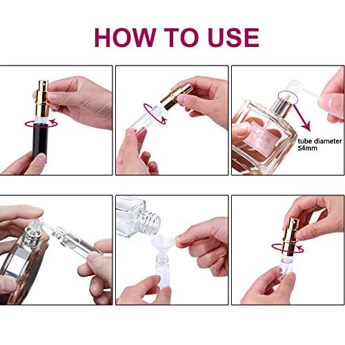 Zingso Refillable Travel Perfume Atomiser Bottles, 3 Pcs 10ml Mini Portable Spray Bottles Refillable Perfume Aftershave Atomiser Empty Travel Bottles with Funnel (10ml (Black+Silver+Blue)) — view 6