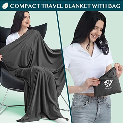 PAVILIA Travel Blanket Compact, Airplane Blanket Packable Bag, Soft Fleece Portable Throw Pillow Combo Set, Plane Flight Car Trips Travel Essentials Gift Accessories, Luggage Backpack Clip, Black — view 2