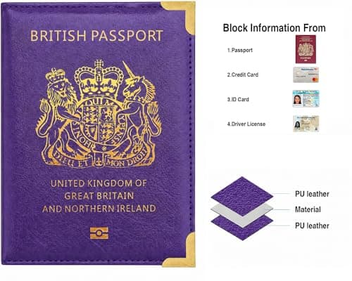 StoneMaxi UK British Passport Holder PU Leather Travel Wallet with Gold Embossed Design (Purple) — view 2
