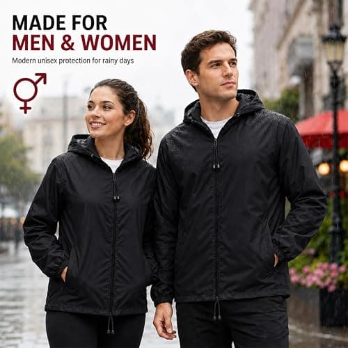 Heatwave Hooded Raincoat Kagools Jacket Unisex Adult Men and Women Water-Resistant Lightweight Ideal for Spring Summer & Travel, Black XL — view 3