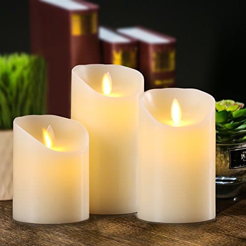 Aku Tonpa Flameless Candles Battery Operated Pillar Real Wax Flickering Moving Wick Electric LED Candle Set with Remote Control Cycling 24 Hours Timer, Pack of 3 (D:7.5cm X H:10, 12.5, 15cm) — view 3