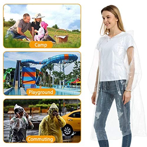ALBOYI 10 Pack Disposable Rain Ponchos, Waterproof Rain Poncho for Women & Men, Adult Emergency Raincoats with Drawstring Hood and Elasticated Wrists, Rain Coats for Outdoor Activities, Fishing — view 2