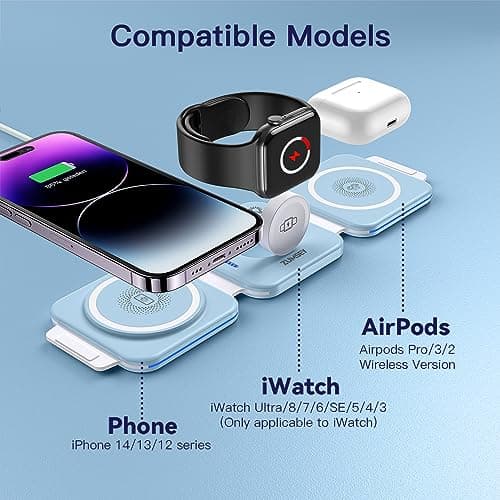 ZUMSEY 3 in 1 Wireless Charging Station for Apple, Wireless Charger for iPhone 17 Pro Max/16/15/14/13/12, Travel Wireless Charger for Apple Watch Ultra 3/11/10/9/Ultra 2/Ultra, for AirPods Pro 3/4/3/2 — view 3