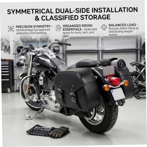 Faroby 1 Pair Motorcycle Saddlebags, Symmetric Side-Mount Leather Motorcycle Luggage Bags with Metal Buckles, Black, Saddle Bags — view 4