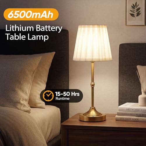 Rechargeable Table Lamp,6500mAh Cordless Touch Bedside Lamp,Battery Operated Night Light with Fabric Shade,Stepless Dimmable Portable Table Lamps for Living Room Dining Room Bedroom Bar Kitchen — view 5