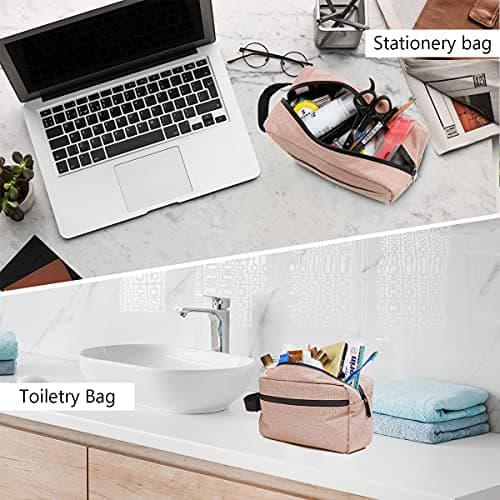 FUNSEED Travel Toiletry Bag for Women and Men, Shaving Bag for Toiletries Accessories, Foldable Storage Bags with Handle for Cosmetics Brushes Tools,Pink — view 4