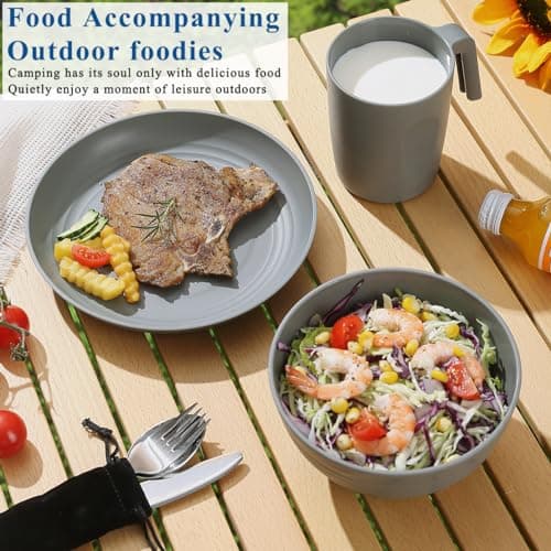 Camping Utensils, Reanea Camping Mess Kit for Travel, Camping, Picnic, Outdoor, Camping Gear Include Knife, Spoon, Fork Cutlery Set, Cup, Bowl, Plate, Camping Essentials for 1 — view 5