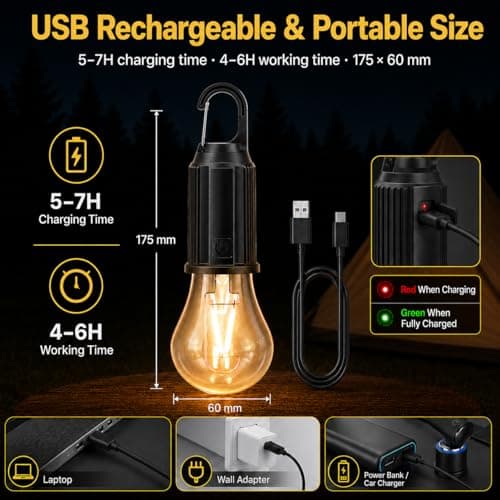 Rechargeable Camping Lights Remote Control,5 Pack Remote Camping Lanterns with 3 Brightness Levels and Timer,USB Waterproof Hanging Tent Lights,Portable Camping Lamps for Tents — view 6