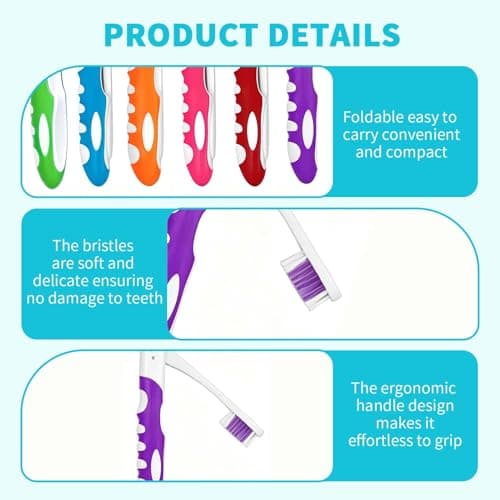 6 Pcs Folding Travel Toothbrush, Portable Toothbrush Travel for Adults & Kids, Soft Bristle Travel Toothbrush Set, Mini Toothbrush, Travel Set for Camping, Hiking & Travel — view 3