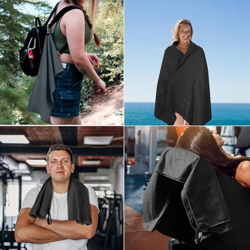 Microfibre Travel Towel, Lightweight & Quick Dry Gym Towels, Soft, Super Absorbent, Ultra Compact Towel Great for Sports, Camping, Gym, Beach and Swimming (Black, 40x80cm) — view 6