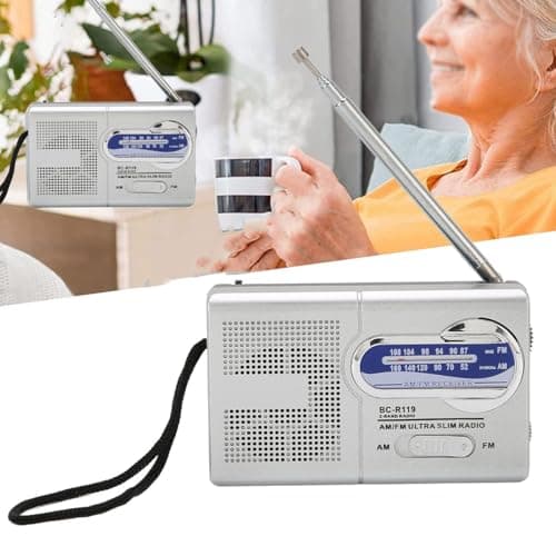 Namvo battery-powered AM/FM radio, multifunctional, silver grey, portable mini radio, ideal for travel, hiking and cycling (batteries not included) — view 6