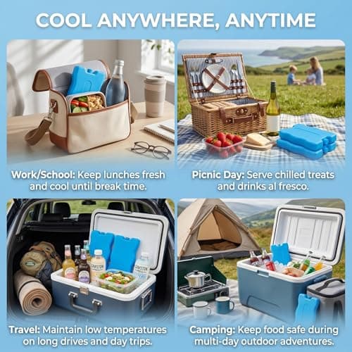 STERUN Freezer Blocks Family Pack Reusable - Keeps Food and Drink Cooler for Hours Ice Blocks for Lunch Boxes Outdoor Picnic, Camping (6 Pack) — view 6