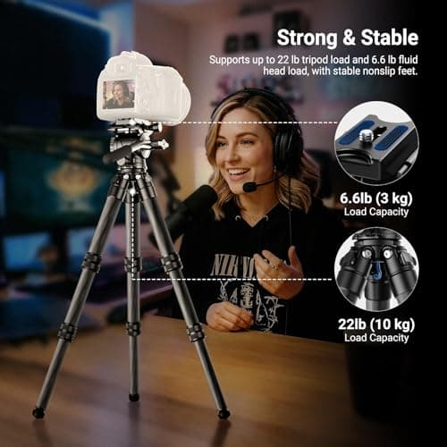 NEEWRE Carbon Fiber Desktop Mini Tripod for Camera, Tabletop Portable Travel Tripod with Video Fluid Head, QR Plate for TikTok DSLR Action Camera Video Recording Streaming, Max Load 6.6lb/3kg, TP10 — view 3