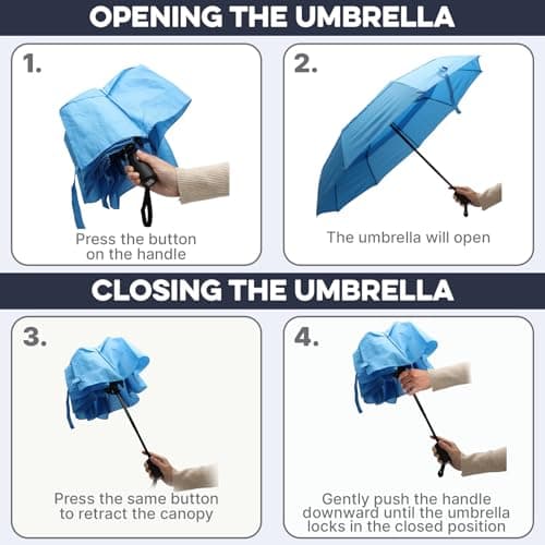 ZENO Compact Travel Umbrella – Sun Umbrella UV Protection, Small Automatic Folding Umbrella for Backpack & Handbag, Windproof with Reinforced Fibreglass Ribs, Water-Repellent Coating, Black — view 4