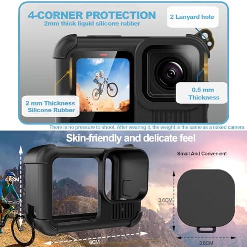 Accessories Kit for GoPro Hero 13 Black - Silicone Sleeve Rubber Protective Case for GoPro 13, Glass Screen Protectors, Battery Side Cover, Lens Caps, Lanyards, Full Protective Set for Go Pro Hero 13 — view 2