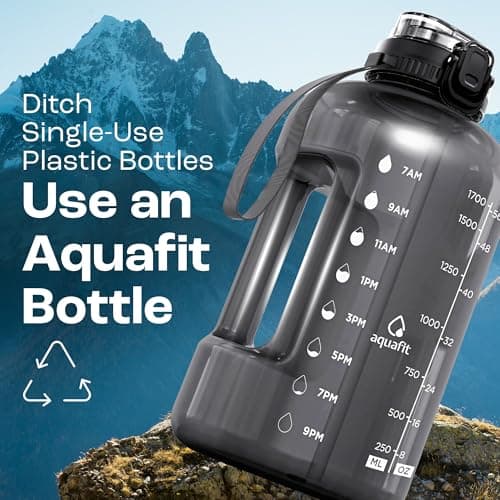 AQUAFIT 2 Litre Water Bottle with Straw - Water Bottles 2L with Time Marker - Half Gallon Big Bottle with Straw - Large Bottle For Gym - Grey, 2-in-1 Lid — view 6