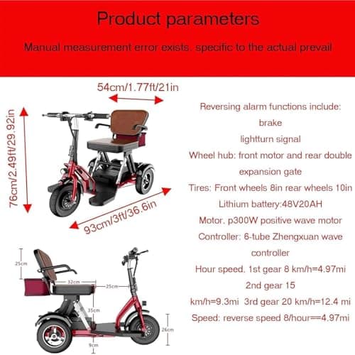Mobility Scooters for Adults Foldable Lightweight 3-Wheel Portable Mobility Scooter Mobility with LED Headlights And BasketComfortable Seat Deal for Elderly Disabled,H — view 6