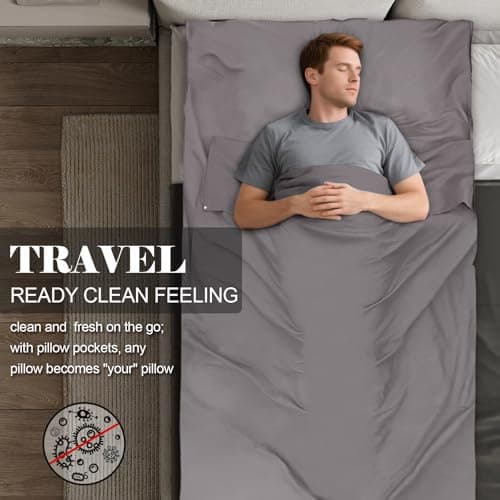 BREENHILL Sleeping Bag Liner, Camping Travel Sheet with Zip, Grey 115cm — view 3
