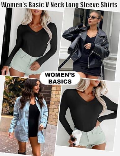 Ekouaer Womens 1&3 Pack Long Sleeve Shirts Sexy V Neck Tee 1pcs Black L — view 3