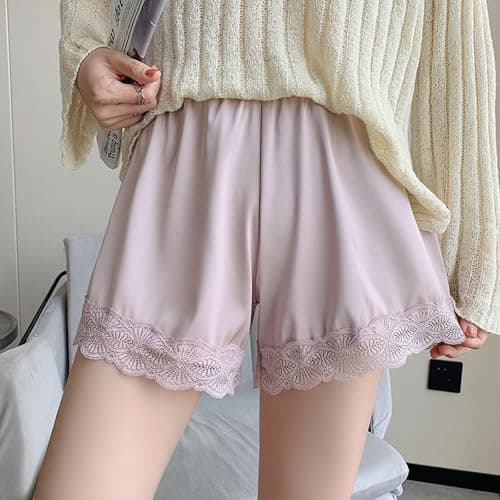 2026 Women's lace Trim and Satin Polyester Fabric Sleep Shorts, for Sleepwear, Home Evenings Travel Nights, Easy to Match with tees, Tanks, Sandals or Trainers Colour Pink Size M — view 2