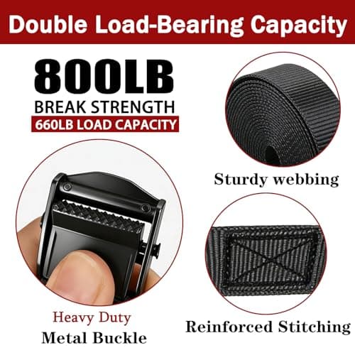 4 Pack Luggage Straps, Ratchet Straps, 2M Adjustable Suitcase Straps for Motorcycle, Tie down straps for Cargo, Trucks, Trailer, Luggage, 660lbs Loading Capacity, Lashing Strap (Black, 2M) — view 4