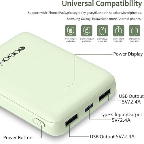 Mini Power Bank Fast Charging 10000mAh Battery Pack USB C Input & Output Portable Charger Portable Battery Bank Compatible with iPhone Smartphones Tablet and More (Green) — view 4