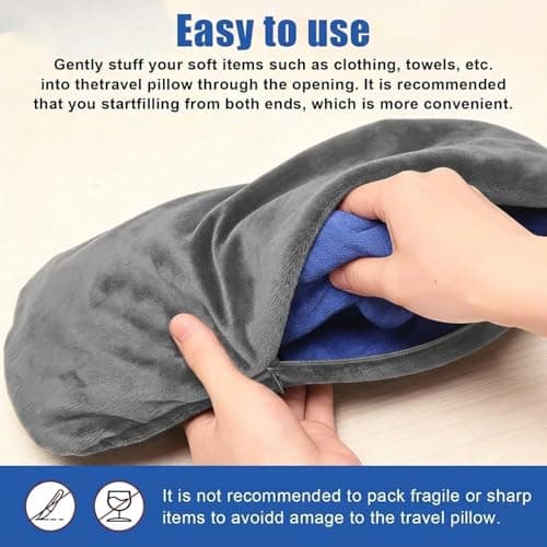 Tarqite Stuffable Neck Pillow for Travel, U-Shaped Travel Pillow Storage Bag with Adjustable Straps and Clothes Storage for Extra Luggage, Plush Material Travel Essentials (Grey) — view 5