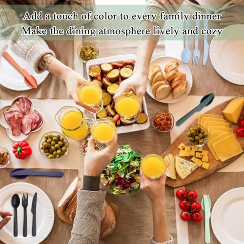 Evanda Travel Utensils Set for 6, Reusable Plastic Knife Fork Spoon Snapped Together for Easy Portability and Save Space, Silverware Cutlery Utensils Set for Work, Camping, Picnic, Gadgets, Lunch Box — view 3
