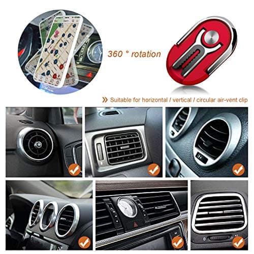JEEZAO 2pcs New Multipurpose Smartphone Finger Ring Bracket, 360° Rotatable,Car Phone Holder, Air Vent Mobile Phone Mount (Black + red) — view 6