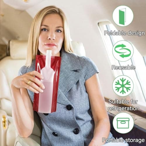 SHANGFENG 4 Pcs Foldable Wine Bag 750ml Portable Drink Pouches Plastic Water Bottle Wine to Go Bag Reusable Plastic Wine Bottle Liquid Leak Proof Flask Holder for Wine Liquor Beverages,Travel — view 6