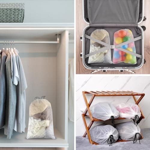 32 Pcs Shoe Bags for Travel PLULON 30 x 40 CM Clear Drawstring Storage Bags Shoes Organizer for Packing Waterproof Dustproof Women Men Portable Travel Essentials — view 2
