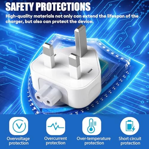 UK AC Adapter Wall Plug Power Travel Charger for All MacBooks USB-C 3 Pin Power Plug Duckhead 10 W and 12 W Charger Plug MagSafe & MagSafe2 Power Adapter for MacBook Pro Air Mac iBook iPhone iPod iPad — view 2