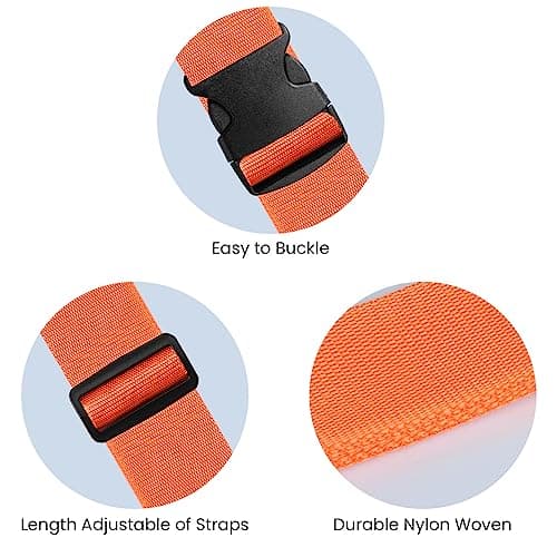 HUSAIHU 2 Pack Luggage Straps for Suitcases, Adjustable Travel Suitcase Belt Connector Straps, Webbing & Heavy Duty Strap with Buckles, Personalised Suitcases Packing (Orange) — view 4