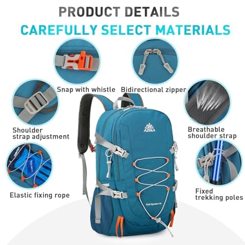 Geila Rucksack 35L Hiking Backpack，Mountaineering Backpack with Rain Cover for Travelling Outdoors Camping Mountaineering Hiking Cycling Climbing (35L-Blue) — view 3
