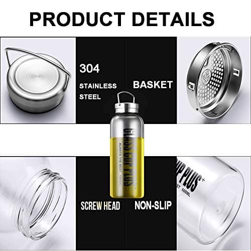 jerbro 1.5L Borosilicate Glass Water Bottle with Filter Eco-Friendly Reusable for School Home Office Travel Sport Yoga Gym Outdoor Hot Cold Drinks + Carrying Sleeve - 1500 ml — view 4