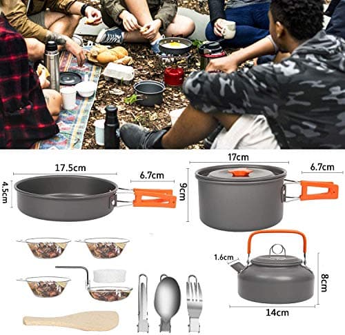 Camping Cookware Kit, Camping Cookware Set Outdoor Cooking Pot Pan Kettle Lightweight Camping Accessories Backpacking Hiking Gear for 2 to 3 People Picnic,Travel (Orange) — view 4