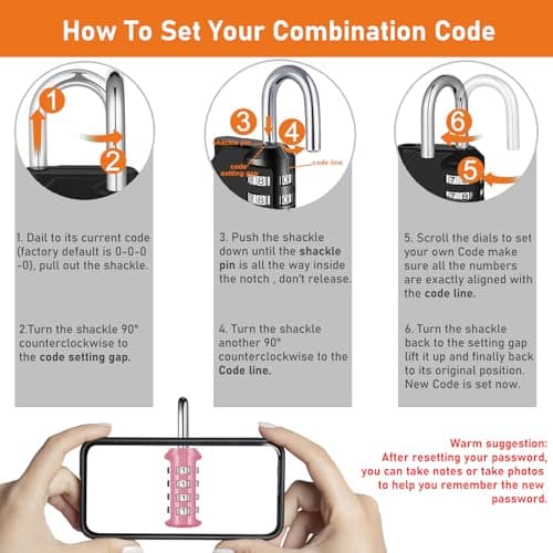 NAGE Padlocks with Code, Combination Padlock for Gym Locker (1P, Pink) — view 5