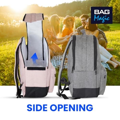 Cooler Backpack Insulated Lunch Bag Pink & Grey Bundle – Leakproof, Water Resistant Cooler Bag for Work, Travel, Picnic, Beach – Thermal Backpack with Pockets & Bottle Holder 28x15x39cm (Grey + Pink) — view 3