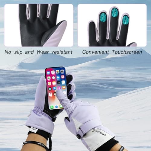 Andiker Thermal Ski Gloves for Men Women, Windproof Waterproof Winter Gloves with Anti-loss Buckle, Lanyard and Wrist Straps, Touch Screen Glove for Skiing Cycling Hiking (Purple, M) — view 4
