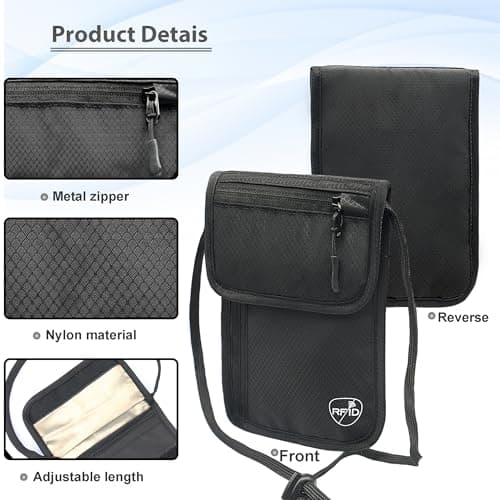 SUPACOOL Neck Wallet, RFID Blocking Passport Holder, Travel Pouch, Hidden Neck Pouch for Travel, Black, 5.5" x 7.8" x 0.4", Minimalist — view 5