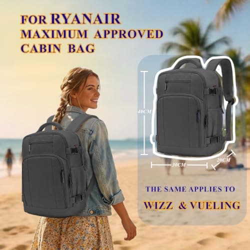 ZHXX for Ryanair Cabin Bags 40x30x20 Underseat Carry-ons, Water-Resistant Travel Backpack Cabin Size, Hand Luggage Bag for Airplane with Anti-Theft Pocket — view 2