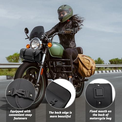 Griwuut Motorcycle Saddle Bags, Universal Waterproof PU Leather Motorbike Storage Bag, Practical Outdoor Carry Pouch with 2 Buckle Straps — view 4