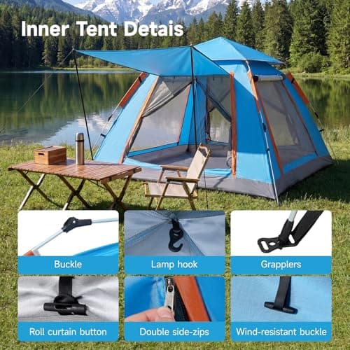 Warmiehomy Pop Up Tent 2-3 Person, Camping Tent with Porch, Blue — view 3