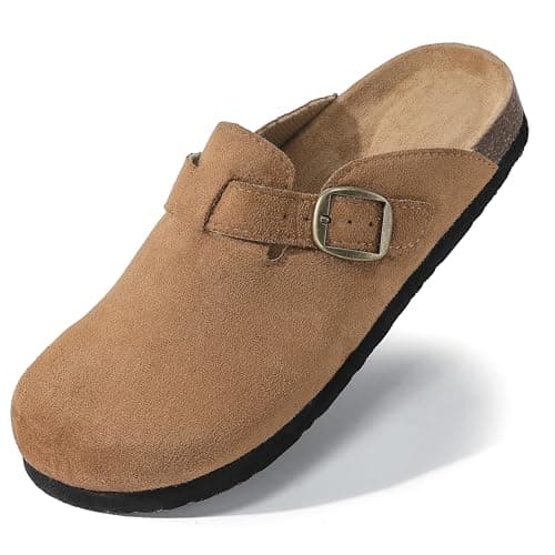 Polar Women’s Slip-On Clogs with Cork Footbed, Faux Suede Upper and Adjustable Strap, Comfortable Indoor Outdoor Casual Shoes - Tan 5 UK — view 2