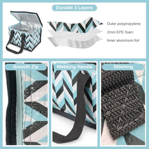 Fashion Stationery Insulated Lunch Bag, Mint Chevron, Folding Cooler — view 2