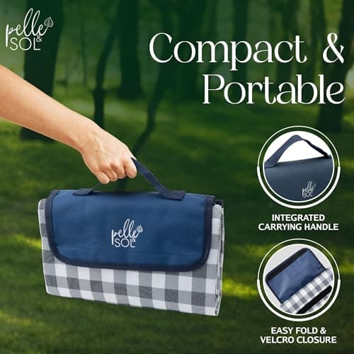 Pelle & Sol Picnic Blanket Waterproof, 200x140CM Foldable Picnic Mat - Outdoor Beach Blanket - Slip Resistant w/Carrying Handle - Sandproof & Washable Beach Mat for Garden, Hiking, Camping — view 4