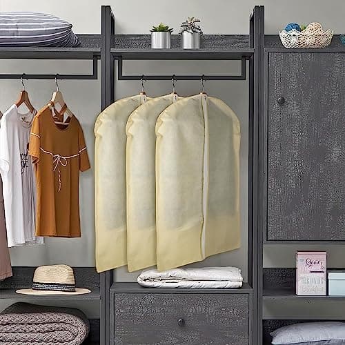 Vinsani 5pc Dustproof Garment Bags Hanging Clothes Covers Breathable, Cream — view 2