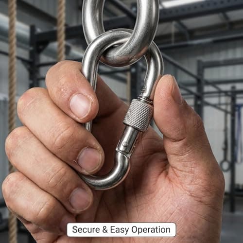2pcs Heavy Duty M8 Safe Lock Carabiner Clip， 304 Stainless Steel Snap Hook for Outdoor Climbing， Hiking， Camping， Fishing， Backpack， Chain， Hammock， Swing — view 5